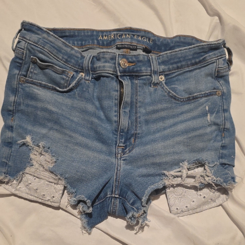 American Eagle Outfitters Blue Distressed Jean Shorts